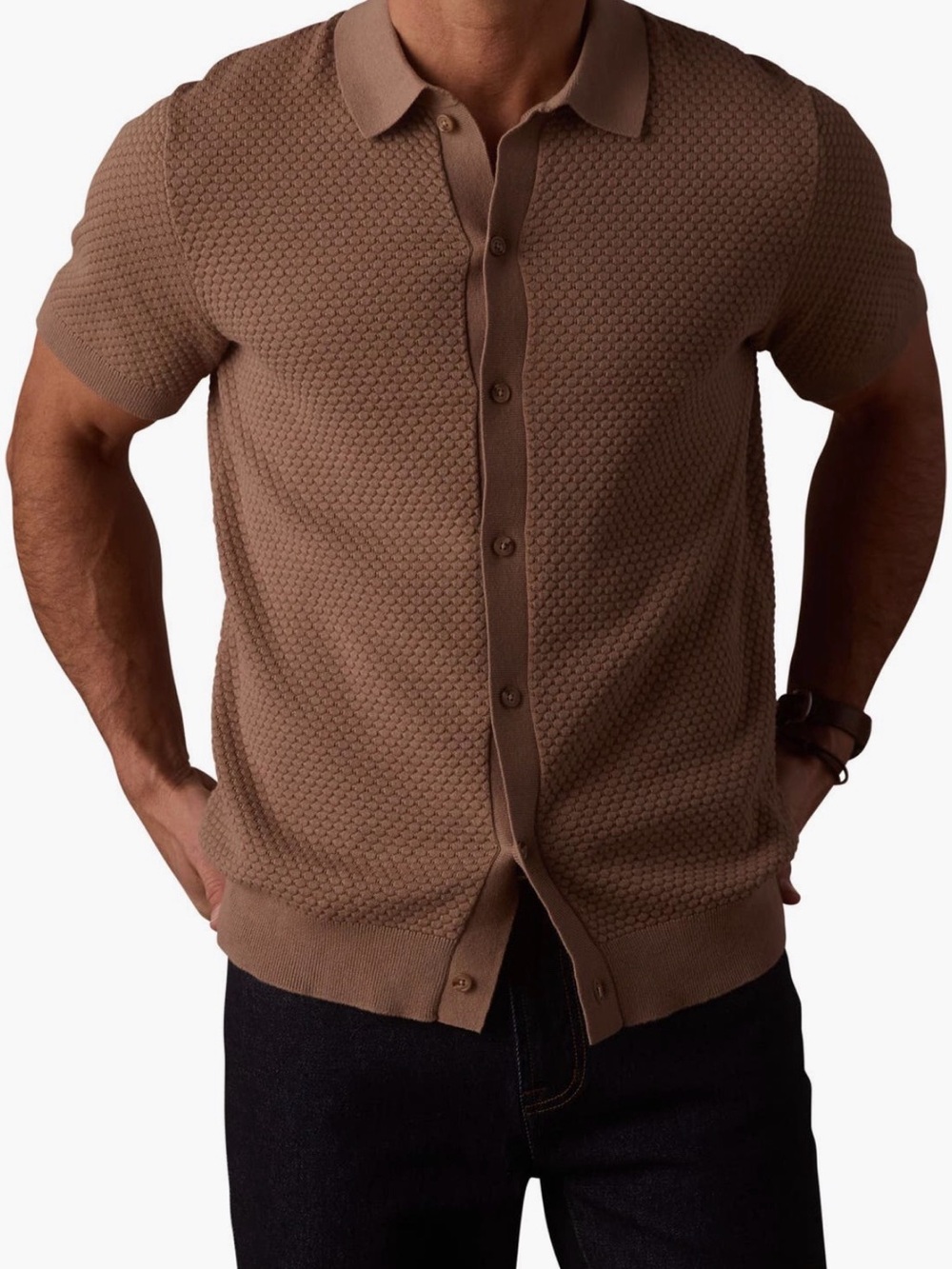The Normal Brand Short-Sleeve Knit Polo in Brown